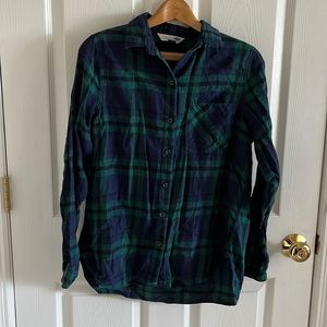 Old Navy Blue & Green Plaid Button Down Flannel Shirt Size Medium